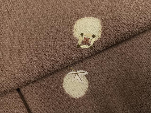 平和屋着物●上質な小紋　お召地　刺繍　吉祥草花文　金銀糸　正絹　逸品　AABG6491ph