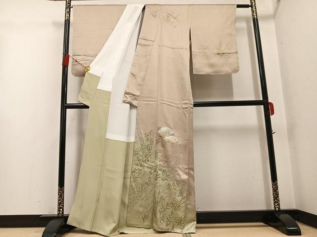 平和屋着物●訪問着　地紙草花文　暈し染め　金銀彩　正絹　逸品　未使用　AABG6492ph