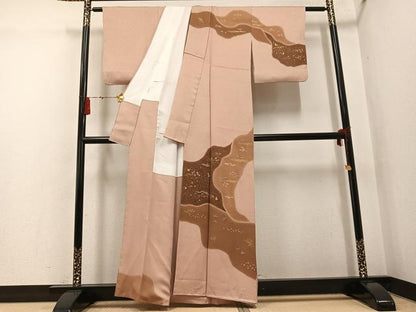 平和屋着物●訪問着　飛鳥草花文　暈し染め　金彩　正絹　逸品　AABG6493ph