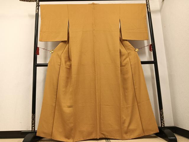 平和屋着物●上質な色無地　黄土色　正絹　逸品　AABG6494ph