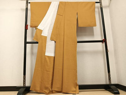 平和屋着物●上質な色無地　黄土色　正絹　逸品　AABG6494ph