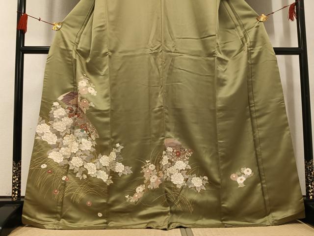 平和屋着物●訪問着　扇面花蝶文　金彩　正絹　逸品　AABG6495ph