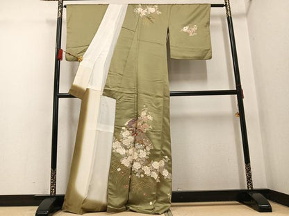 平和屋着物●訪問着　扇面花蝶文　金彩　正絹　逸品　AABG6495ph
