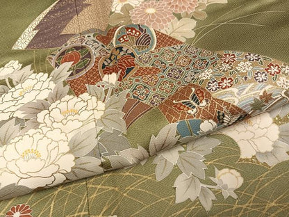 平和屋着物●訪問着　扇面花蝶文　金彩　正絹　逸品　AABG6495ph