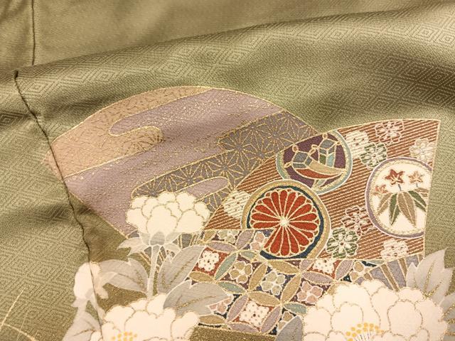 平和屋着物●訪問着　扇面花蝶文　金彩　正絹　逸品　AABG6495ph