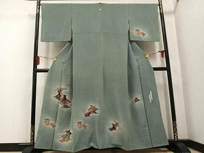 平和屋着物●友禅師・京の名工・伝統工芸士・樽本伊勢蔵 　訪問着　人物花文　暈し染め　金銀彩　正絹　逸品　AABG6496ph