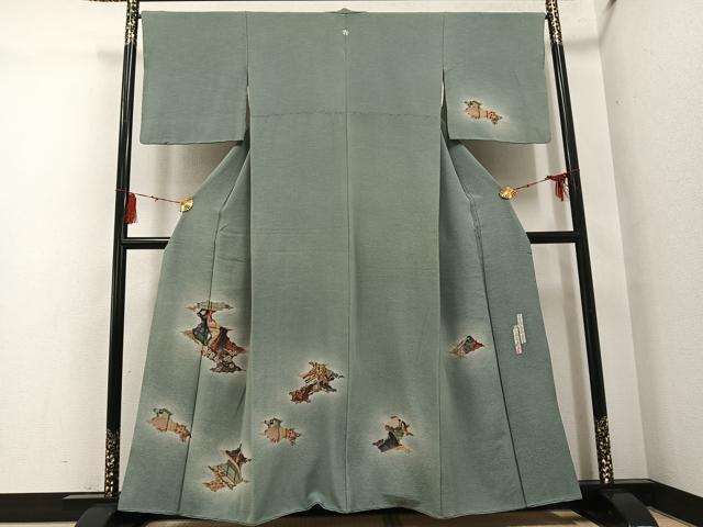 平和屋着物●友禅師・京の名工・伝統工芸士・樽本伊勢蔵 　訪問着　人物花文　暈し染め　金銀彩　正絹　逸品　AABG6496ph