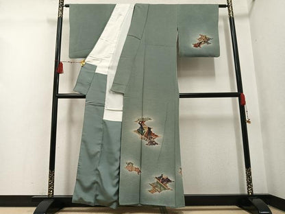 平和屋着物●友禅師・京の名工・伝統工芸士・樽本伊勢蔵 　訪問着　人物花文　暈し染め　金銀彩　正絹　逸品　AABG6496ph