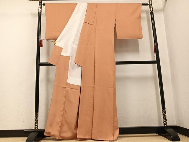 平和屋着物●上質な色無地　作家物　花地紋　小麦色　正絹　逸品　AABG6498ph