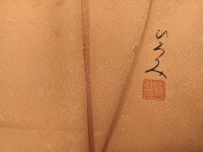 平和屋着物●上質な色無地　作家物　花地紋　小麦色　正絹　逸品　AABG6498ph