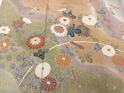 平和屋着物●訪問着　友禅　地紙花文　暈し染め　金彩　正絹　逸品　AABG6500ph