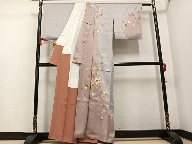 平和屋着物●訪問着　友禅　駒刺繍　扇面花文　金彩　ますいわ屋扱い　正絹　逸品　AABG6501ph