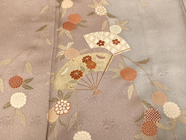 平和屋着物●訪問着　友禅　駒刺繍　扇面花文　金彩　ますいわ屋扱い　正絹　逸品　AABG6501ph