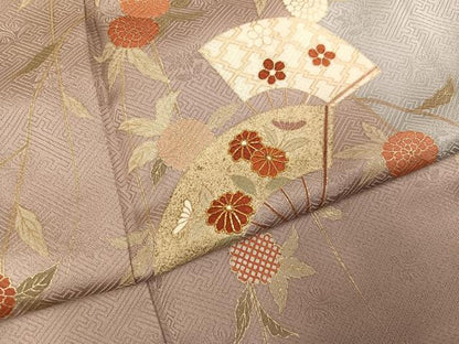 平和屋着物●訪問着　友禅　駒刺繍　扇面花文　金彩　ますいわ屋扱い　正絹　逸品　AABG6501ph
