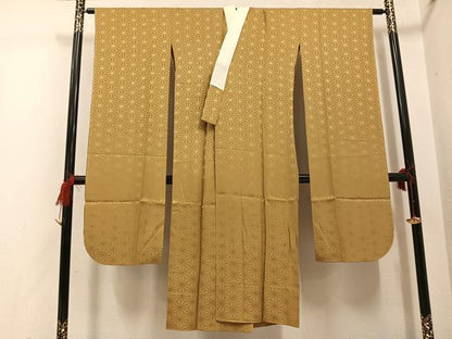 平和屋着物●振袖用長襦袢　無双仕立て　麻の葉地紋　榛色　正絹　逸品　AABG6504ph