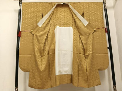 平和屋着物●振袖用長襦袢　無双仕立て　麻の葉地紋　榛色　正絹　逸品　AABG6504ph