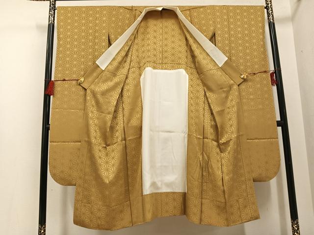 平和屋着物●振袖用長襦袢　無双仕立て　麻の葉地紋　榛色　正絹　逸品　AABG6504ph