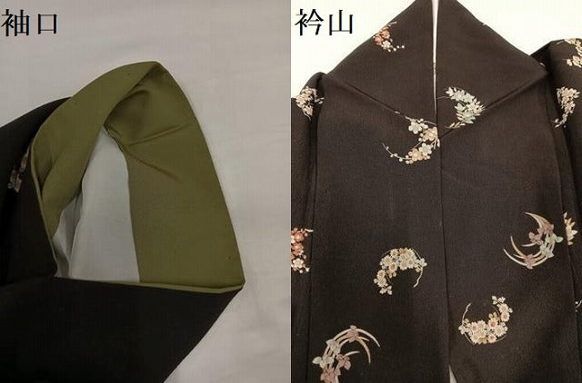 平和屋着物●洗える最高級着物　＜英＞はなぶさ謹製　小紋　草花文　黒地　AABG6507ph