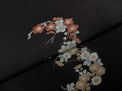 平和屋着物●洗える最高級着物　＜英＞はなぶさ謹製　小紋　草花文　黒地　AABG6507ph