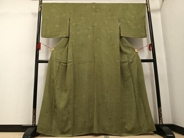 平和屋着物●無地絵羽訪問着　辻が花　刺繍　色無地　根岸色　正絹　逸品　未使用　AABG6509ph