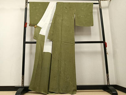 平和屋着物●無地絵羽訪問着　辻が花　刺繍　色無地　根岸色　正絹　逸品　未使用　AABG6509ph