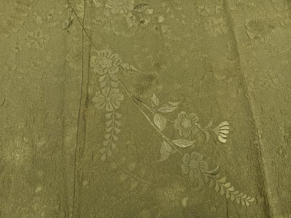 平和屋着物●無地絵羽訪問着　辻が花　刺繍　色無地　根岸色　正絹　逸品　未使用　AABG6509ph
