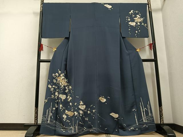 平和屋着物●訪問着　友禅　駒刺繍　草花文　金彩　正絹　逸品　AABG6511ph