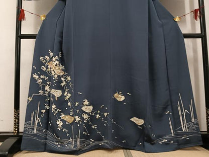 平和屋着物●訪問着　友禅　駒刺繍　草花文　金彩　正絹　逸品　AABG6511ph