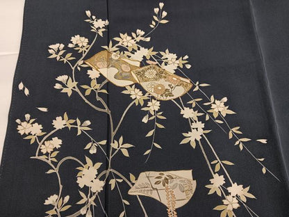 平和屋着物●訪問着　友禅　駒刺繍　草花文　金彩　正絹　逸品　AABG6511ph