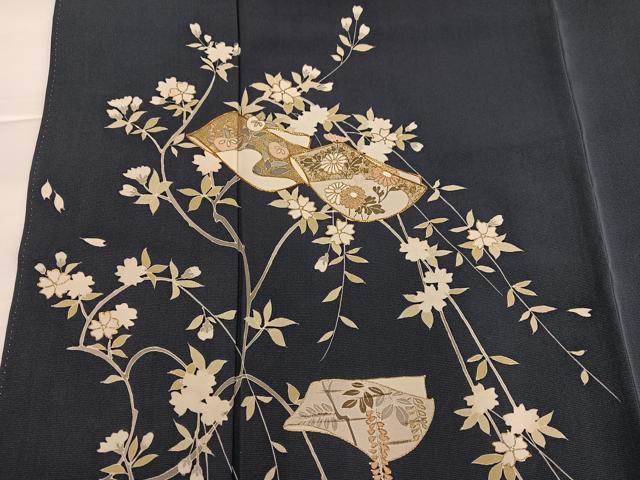 平和屋着物●訪問着　友禅　駒刺繍　草花文　金彩　正絹　逸品　AABG6511ph