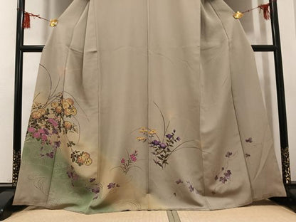 平和屋着物●訪問着　草花文　暈し染め　金彩　正絹　逸品　AABG6514ph