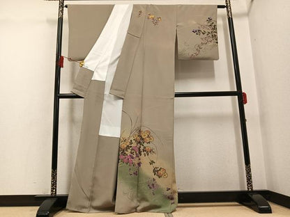 平和屋着物●訪問着　草花文　暈し染め　金彩　正絹　逸品　AABG6514ph