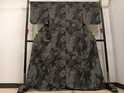 平和屋着物●撫松庵　小紋　草花文　暈し染め　綿　洗える着物　AABG6515ph
