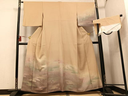 平和屋着物●訪問着　刺繍　霞草花文　暈し染め　金銀糸　丹後ちりめん　正絹　逸品　AABG6518ph