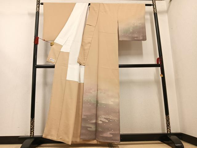 平和屋着物●訪問着　刺繍　霞草花文　暈し染め　金銀糸　丹後ちりめん　正絹　逸品　AABG6518ph