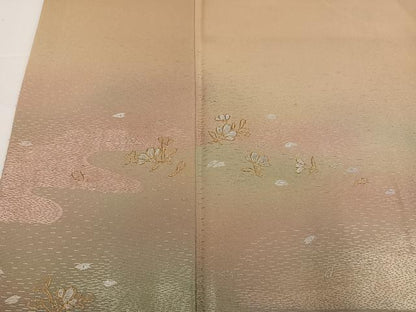 平和屋着物●訪問着　刺繍　霞草花文　暈し染め　金銀糸　丹後ちりめん　正絹　逸品　AABG6518ph