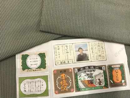 平和屋着物●やまだ織　本塩沢　縞　大坪シズイ作　証紙付き　正絹　逸品　AABG6520ph