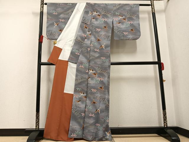 平和屋着物●上質な小紋　雀笹文　暈し染め　正絹　逸品　AABG6522ph
