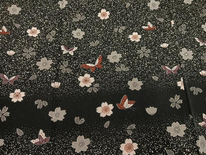平和屋着物●訪問着　夜桜舞蝶文　黒地　正絹　逸品　AABG6523ph