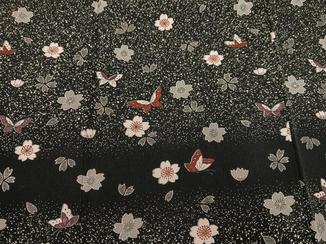 平和屋着物●訪問着　夜桜舞蝶文　黒地　正絹　逸品　AABG6523ph