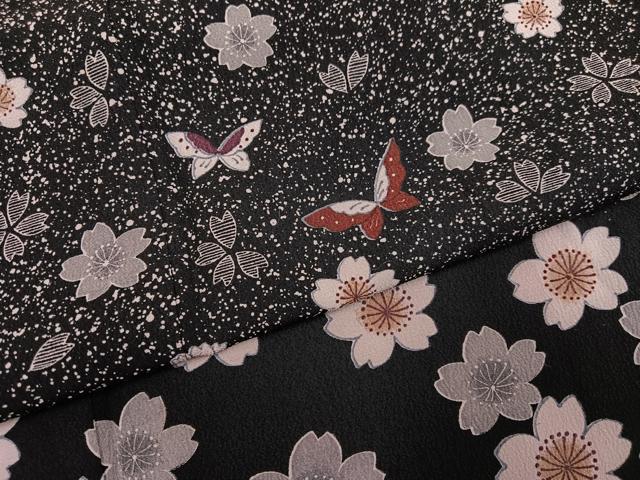 平和屋着物●訪問着　夜桜舞蝶文　黒地　正絹　逸品　AABG6523ph