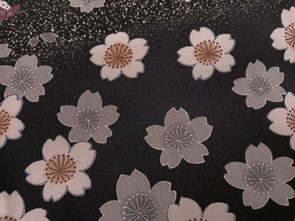 平和屋着物●訪問着　夜桜舞蝶文　黒地　正絹　逸品　AABG6523ph
