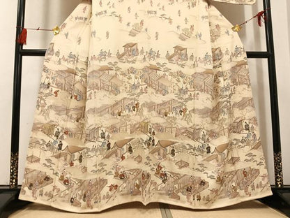 平和屋着物●訪問着　中国三大刺繍　スワトウ刺繍　汕頭刺繍　人物風景文　金糸　正絹　逸品　未使用　AABG6524ph