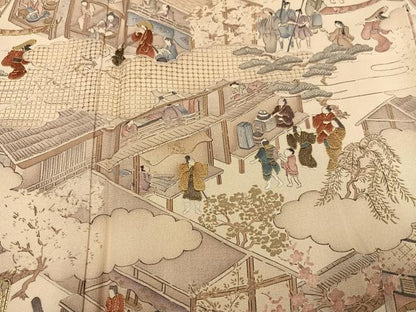 平和屋着物●訪問着　中国三大刺繍　スワトウ刺繍　汕頭刺繍　人物風景文　金糸　正絹　逸品　未使用　AABG6524ph