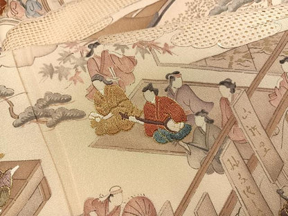 平和屋着物●訪問着　中国三大刺繍　スワトウ刺繍　汕頭刺繍　人物風景文　金糸　正絹　逸品　未使用　AABG6524ph