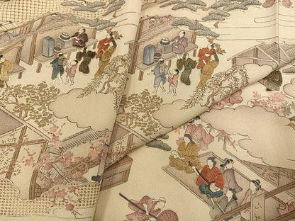 平和屋着物●訪問着　中国三大刺繍　スワトウ刺繍　汕頭刺繍　人物風景文　金糸　正絹　逸品　未使用　AABG6524ph
