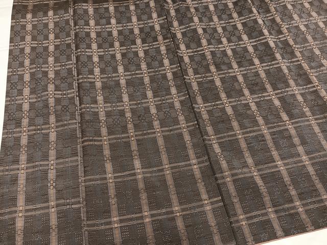 平和屋着物●花織　紬　格子　正絹　逸品　AABG6525ph