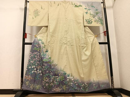 平和屋着物●本場大島紬　染大島　訪問着　作家物　手描き　草花文　暈し染め　正絹　逸品　AABG6526ph