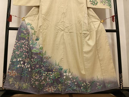 平和屋着物●本場大島紬　染大島　訪問着　作家物　手描き　草花文　暈し染め　正絹　逸品　AABG6526ph