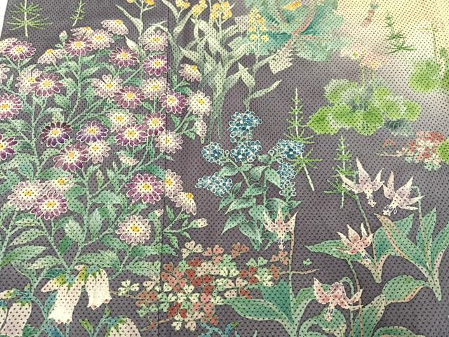 平和屋着物●本場大島紬　染大島　訪問着　作家物　手描き　草花文　暈し染め　正絹　逸品　AABG6526ph